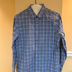 Michael Kors Blue and White Plaid Long-Sleeve Button-Down Shirt